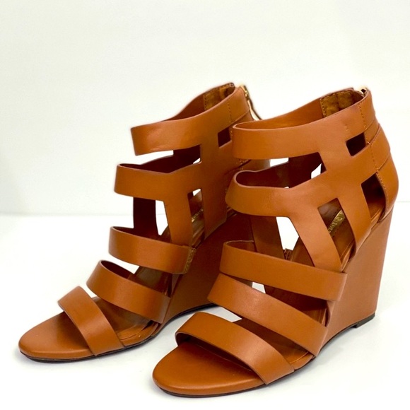 Cognac Brown BCBGeneration Maya Wedge Sandal Sz 7 - Picture 1 of 4